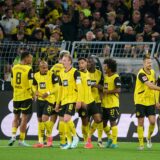Die BVB-Spieler bejubeln einen Treffer.
