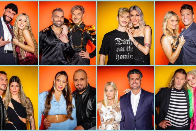 Diese Paare sind 2024 in der RTL-Show «Das Sommerhaus der Stars – Kampf der Promipaare», Staffel 9 (V.o.l.): Influencer Umut Tekin und Emma Fernlund, Rafi Rachek und Reality-Icon Sam Dylan, Model und Influencerin Tessa Bergmeier und Freund Jakob, Vanessa Schmitt und Raúl Richter (V.u.l.): Freund Michael und Reality-Personality Gloria Glumac, TV-Sternchen Alessia Herren und Partner Can, Designerin Sarah Kern und Tobias Pankow, Model Theresia Fischer und Stefan Kleiser.