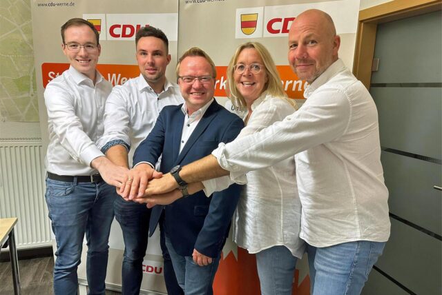 Die Vorstandsmitglieder des CDU-Stadtverbandes Werne Christian Lang, Martin Cyperski, Jörg Weber, Uta Leisentritt und Markus Rusche (von links).