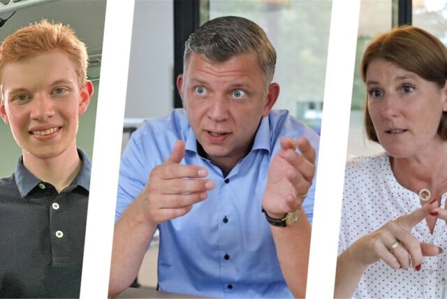Juso-Kreisvorsitzender Alexander Höll (l.), die Parteivorsitzenden Maik Luhmann (M.) und Martina Förster-Teutenberg in eienr Bildmontage.