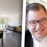 Links ist eine Beispielwohnung zu sehen, rechts Dirk Salewski, Geschäftsführer der Beta Eigenheim.
