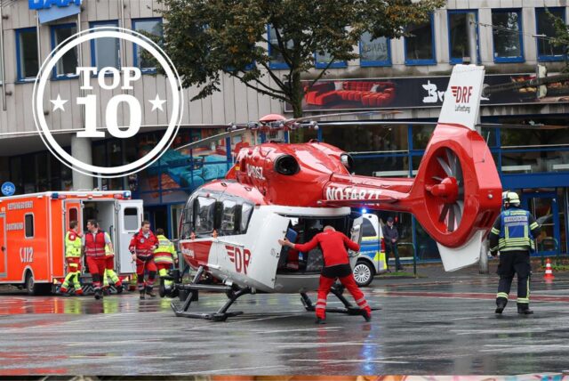 Ein Hubschrauber auf dem Südwall in Dortmund