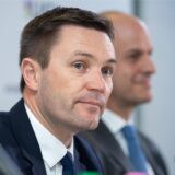 David Lappartient, Präsident des Internationalen Radsport-Verbandes nimmt an einer Pressekonferenz teil.
