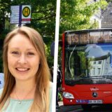 Die Bildmontage zeigt die Hemmerder Ratsvertreter Klaus Tibbe (SPD) und Ronja Kossack (Bündnis 90/Die Grünen) sowie einen VKU-Bus der Linie C45, der in Hemmerde hält