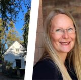 Eine Collage zeigt links im Bild den Emscherquellhof in Holzwickede und rechts daneben die Autorin Karen Kliewe.