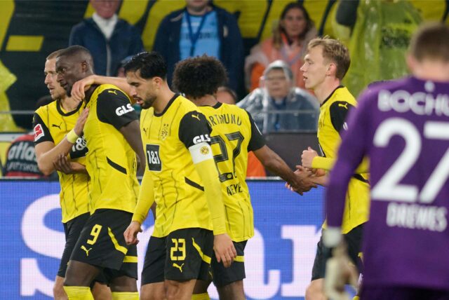 Die BVB-Spieler bejubeln einen Treffer.