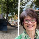 Die Bildmontage zeigt links ein Spielgerät auf dem Parkplatz an der Schulstraße in Unna und rechts Unna-Mitte-Ortsvorsteherin Ines Nieders-Mollik. Der Parkplatz soll umgestaltet und neu benannt werden.