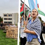 Eine Collage: Links ist das Palästina-Protestcamp an der TU Dortmund zu sehen, rechts Aktivistin Greta Thunberg.
