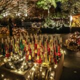 Beleuchtete Stände auf dem Lichterweihnachtsmarkt Fredenbaum in Dortmund.