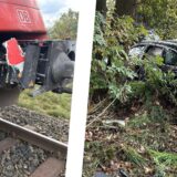 Eine Collage: Links ist der beim Unfall in Lünen beschädigte Zug zu sehen, rechts das beschädigte Auto.