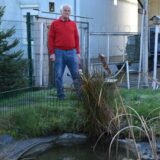 Horst Stachorra in seinem Garten vor der Zaunanlage.