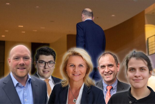 Als erste äußerten sich Jens Peick (SPD, links) und Hannah Rosenbaum (Grüne, rechts) zum voraussichtlichen Ampel-Aus. Später in der Nacht meldete sich Nils Mehrer (FDP, 2. v. l.). Auch Sabine Poschmann (SPD, Mitte) und Sacha Mader (CDU, 4. v. l.) haben sich am Donnerstag geäußert.