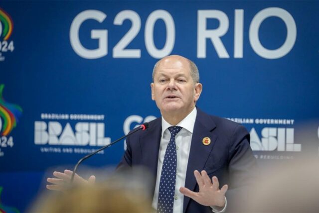 Bundeskanzler Olaf Scholz (SPD) gibt eine Pressekonferenz beim G20-Gipfel.