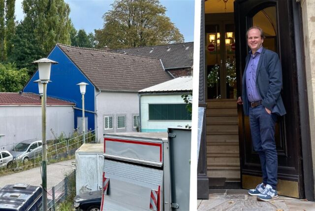 Die Bildmontage zeigt links das Grundstück zwischen der Morgenstraße und der B1-Auffahrt in Unna und rechts den Direktor des Unnaer Amtsgerichts, Dirk Brahm.