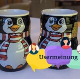 Zwei Pinguin-Tassen vom Weihnachtsmarkt Dortmund 2024.