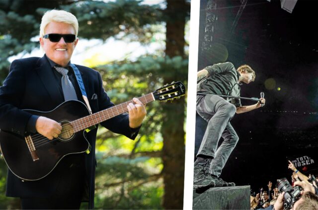 Foto-Montage von Heino, der im Wald mit einer Gitarre steht, und Campino, Sänger der Toten Hosen, bei einem Konzert.