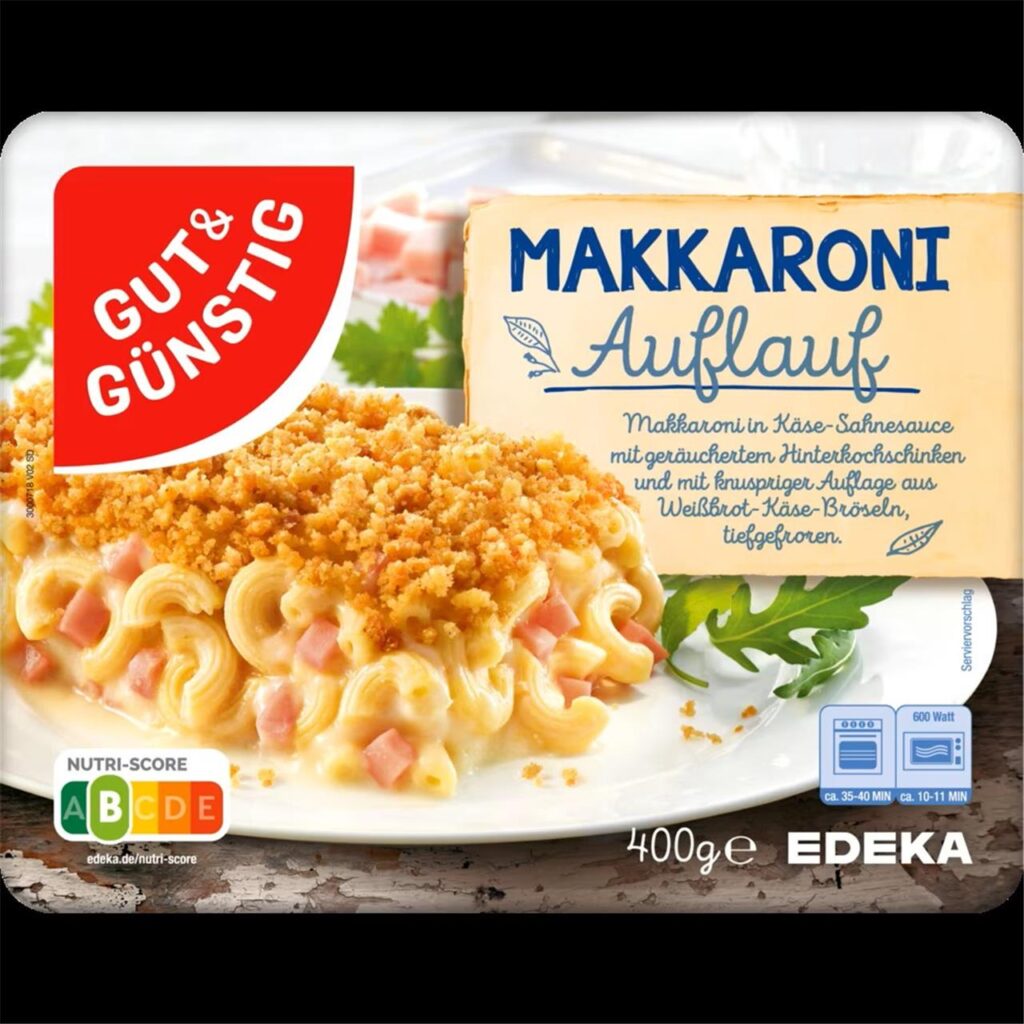 Eine Verpackung des Makkaroni-Auflaufs der Marke Gut & Günstig, der von einer Rückrufaktion betroffen ist.