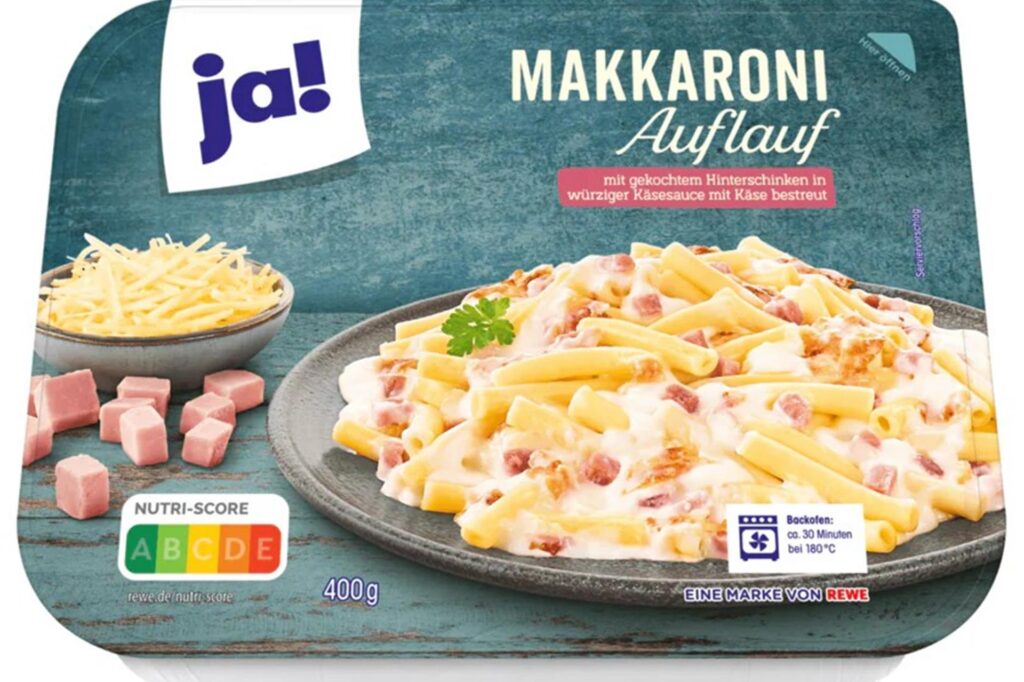 Eine Packung des Makkaroni-Auflaufs der Marke 