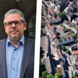 Schwertes Kämmerer Niklas Luhmann links, rechts ein Luftbild von Schwerte