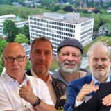 Bildmontage mit Geschäftsführern von kommunalen Gesellschaften des Kreises Unna (v.l.): Walter Köpp-Farke (Gemeinnützige Gesellschaft für Suchthilfe Kreis Unna GmbH), Matthias Fischer (UKBS), Andreas Gérard (GWA, bis Oktober 2024), Oliver Wendenkampf (Umweltzentrum Westfalen GmbH), André Pieperjohanns (VKU, bis Februar 2024), Sascha Dorday (WFG)