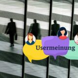 Ein vervielfachter Mann mit Aktentasche. Nebendran ein Usermeinung-Logo.