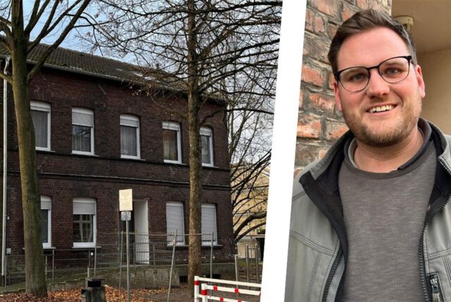 Ein saniertes Wohnhaus nahe dem Sesekepark in Kamen und auf dem zweiten Bild Hauseigentümer Pascal Dutsch mit blonden Haaren, Brille und Bart.