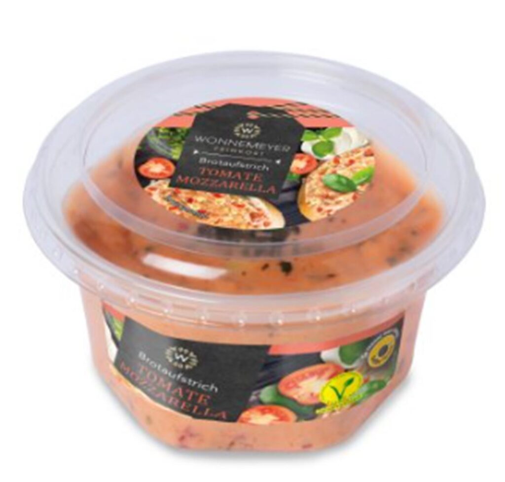 Für bestimmte Mindesthaltbarkeitsdaten dieses Wonnemeyer Brotaufstrichs in der Sorte Tomate-Mozzarella läuft eine Rückrufaktion. Für bestimmte Mindesthaltbarkeitsdaten dieses Wonnemeyer Brotaufstrichs in der Sorte Tomate-Mozzarella läuft eine Rückrufaktion.