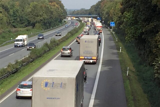 Die gesperrte B1 in Dortmund in Richtung Unna.