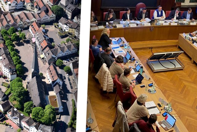 links Schwerte von oben, rechts der Rat der Stadt Schwerte