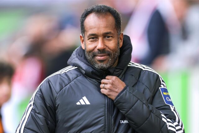 06.10.2024, Fussball, Saison 2024/2025, 2. Bundesliga, 8. Spieltag, Fortuna Düsseldorf – Hamburger SV, Trainer Daniel Thioune (Fortuna Düsseldorf) grinst,