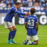 08.10.2023, Fussball, 2. Bundesliga, 9. Spieltag, Saison 2023/2024, FC Schalke 04 – Hertha BSC, v. l. Yusuf Kabadayi (FC Schalke 04), Assan Ouédraogo (FC Schalke 04)



Foto: Tim Rehbein/RHR-FOTO