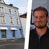 Tim Richter hat auf der Gürtelstraße in Unna die Objektberatung Richter eröffnet. Hier bietet er in seinem Showroom spezielle Möbel unter anderem für Schulen an. Die Außenansicht des Gebäudes inklusive der Eingangstüre und der Fensterfront sind zu sehen.