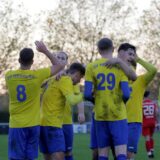 Spieler des SV Herbern beim Torjubel.