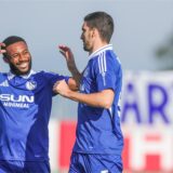 09.01.2025, Fussball, Saison 2024/2025, 2. Liga, Trainingslager FC Schalke 04 in Belek/Türkei, FC Zürich – FC Schalke 04, v. l. Moussa Sylla (FC Schalke 04), Marcin Kaminski (FC Schalke 04) jubeln.