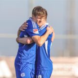 09.01.2025, Fussball, Saison 2024/2025, 2. Liga, Trainingslager FC Schalke 04 in Belek/Türkei, FC Zürich – FC Schalke 04, Emil Højlund/Hojlund (FC Schalke 04) jubelt nach seinem Tor zum 3 zu 0