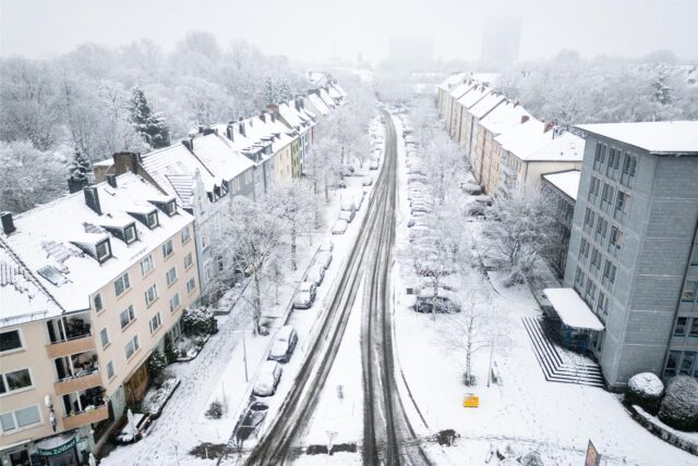 Die Schneelandschaften in Dortmund aus der Luft.
