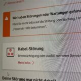 Auf einer Internetseite des Kabelanbieters Vodafone wird eine Kabel-Störung gemeldet.