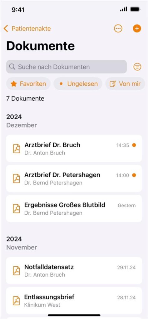 Der von der Ersatzkasse DAK-Gesundheit zur Verfügung gestellte Screenshot einer Smartphone-App zeigt beispielhaft eine Seite einer elektronischen Patientenakte. Der von der Ersatzkasse DAK-Gesundheit zur Verfügung gestellte Screenshot einer Smartphone-App zeigt beispielhaft eine Seite einer elektronischen Patientenakte.