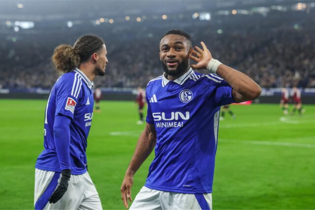 25.01.2025, Fussball, Saison 2024/2025, 2. Bundesliga, 19. Spieltag, FC Schalke 04 – 1. FC Nürnberg, Moussa Sylla (FC Schalke 04) jubelt nach seinem Tor zum 3 zu 1.