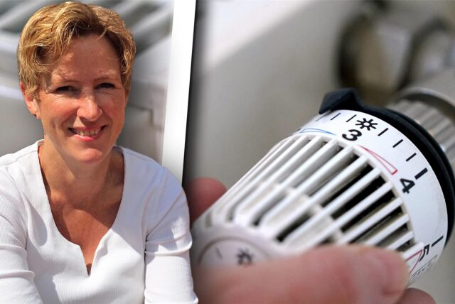 Eine Montage bestehend aus einem Bild von Claudia Lange und einer Heizung