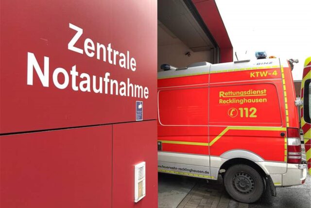 Ein Rettungswagen fährt in die Notaufnahme am Elisabeth-Krankenhaus in Recklinghausen