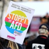 Eine Demonstrantin hält ein Plakat mit der Aufschrift „Stoppt die AfD“ (Archivbild).