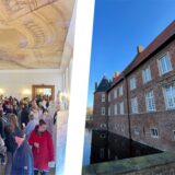Montage von Besuchern der Hochzeitsmesse im Barocksaal des Schlosses und einer Außenaufnahme des Schloss Westerholt.