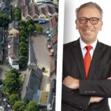 Links ein Luftbild von Schwerte, rechts lächelt LBS-Gebietsleiter Klaus Krahnhof in die Kamera.