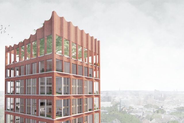 So soll die neue Spitze des Kronenturms in Dortmund mit „Krone“ und Dachgarten nach dem Entwurf des Architekturbüros RKW aussehen.