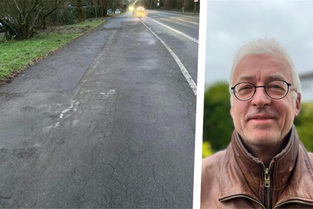 Ist dieser Streifen am Rennweg in Brackel ein Gehweg oder nicht? Dr. Olaf Kamper (Foto) sagt „Nein“, die Stadt sagt „Ja“.
