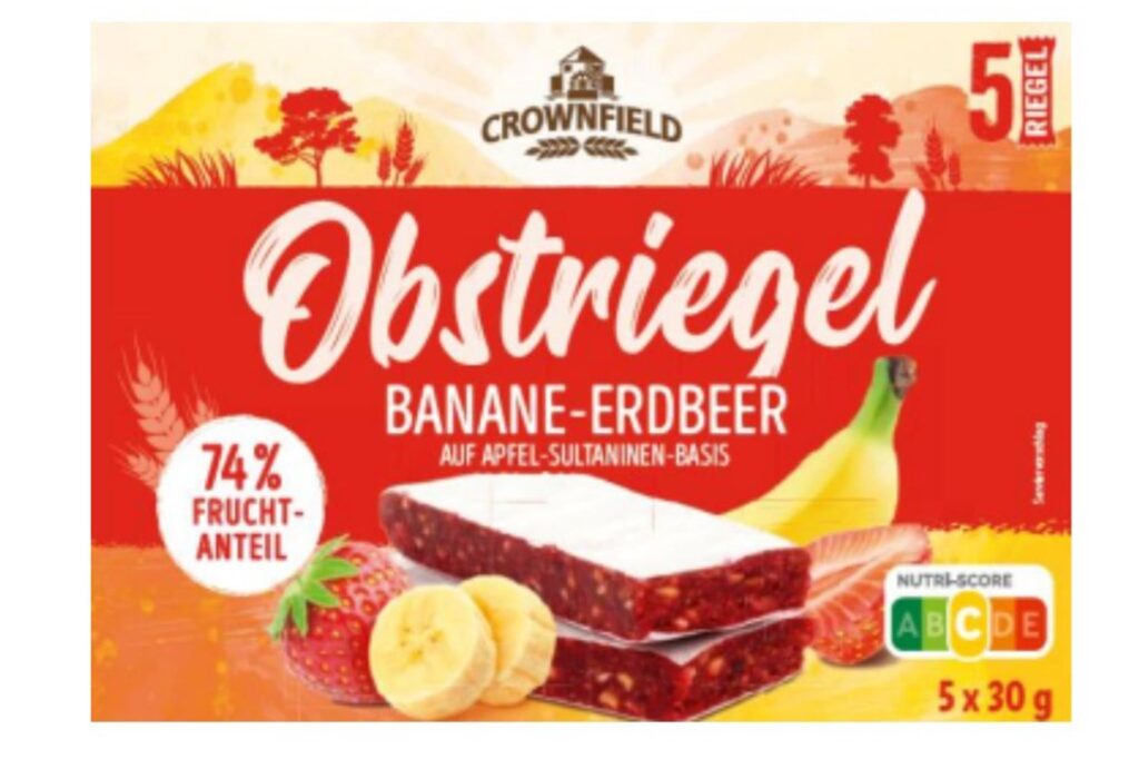 Produktabbildung Crownfield Obstriegel Banane Erdbeer Produktabbildung Crownfield Obstriegel Banane Erdbeer