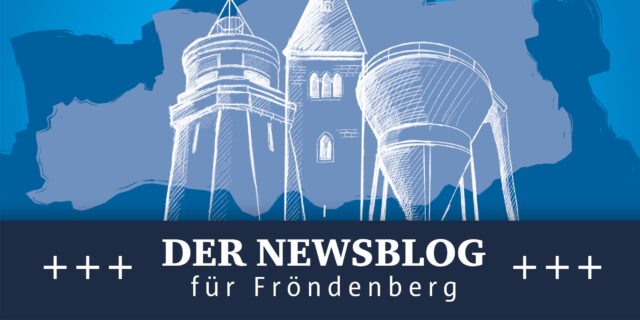 Unser Newsblog hält Sie über die Ereignisse in Fröndenberg auf dem Laufenden. Die Grafik zeigt die Umrisse der Stadt und eine Zeichnung der wichtigsten Gebäude und Baudenkmäler.