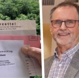 Links Unterlagen für die Wahl des Seniorenbeirats in Dortmund, rechts Seniorenbeirats-Vorsitzender Martin Fischer.