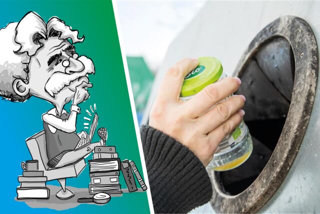 Altglas wird in einen Container geworfen.